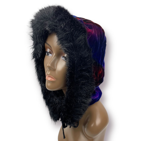 Vintage reversible crushed velvet hood with faux fur trim - Picture 9 of 14